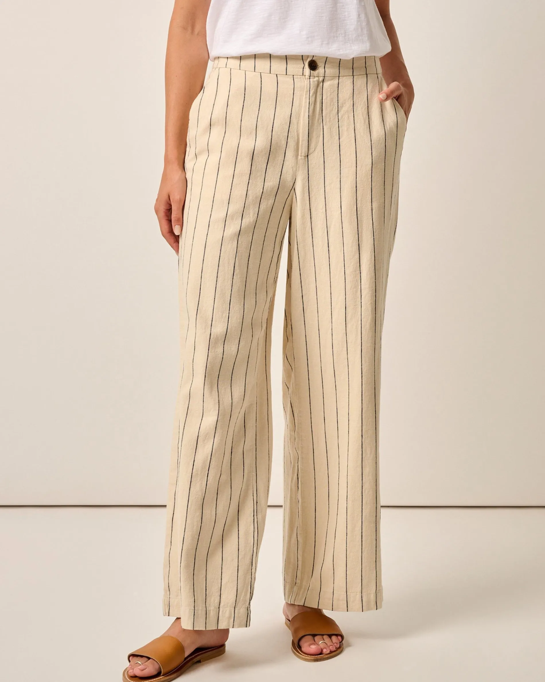 Lilah Linen Blend Pinstripe Beach Trouser