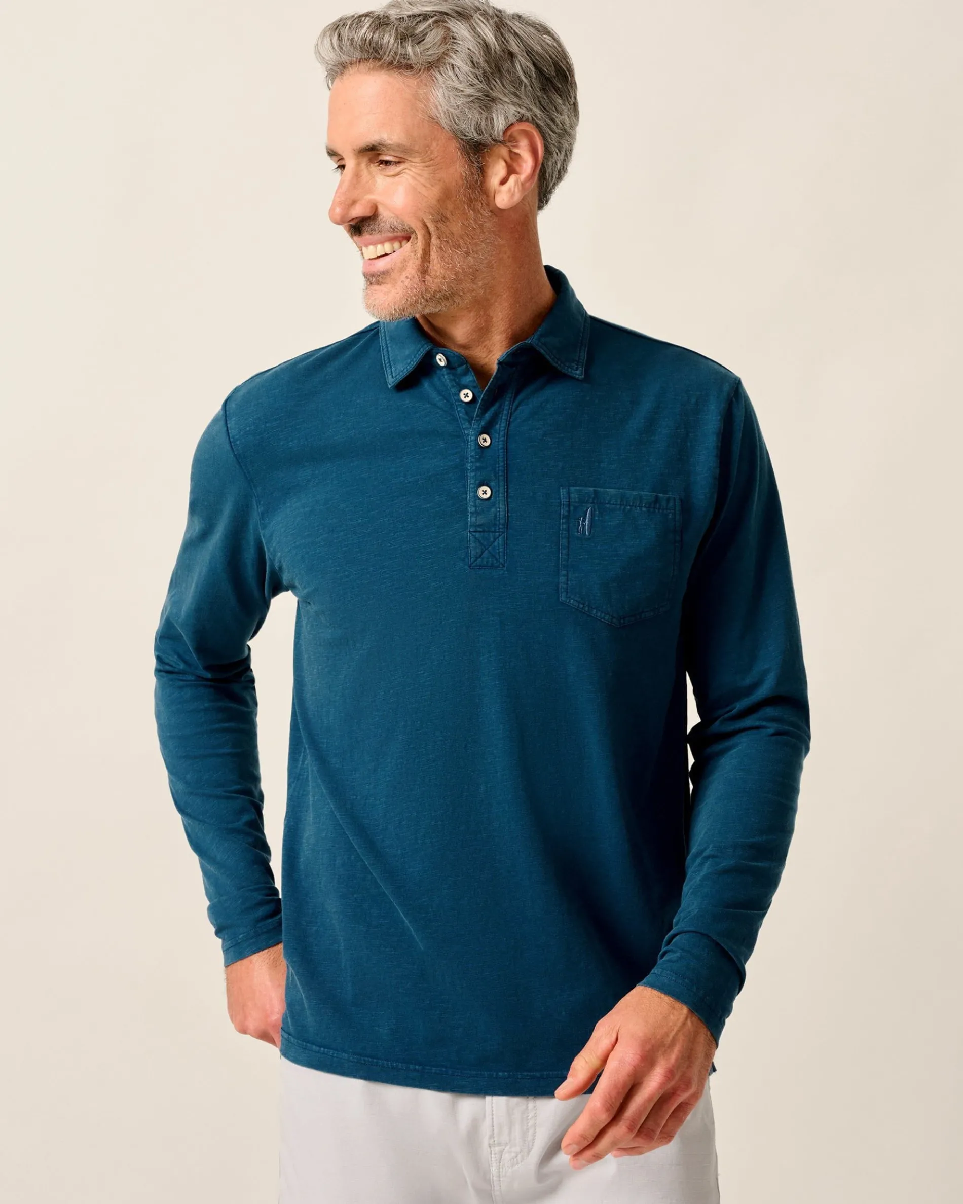 Long Sleeve Original 4-Button Polo - Coastal Wash