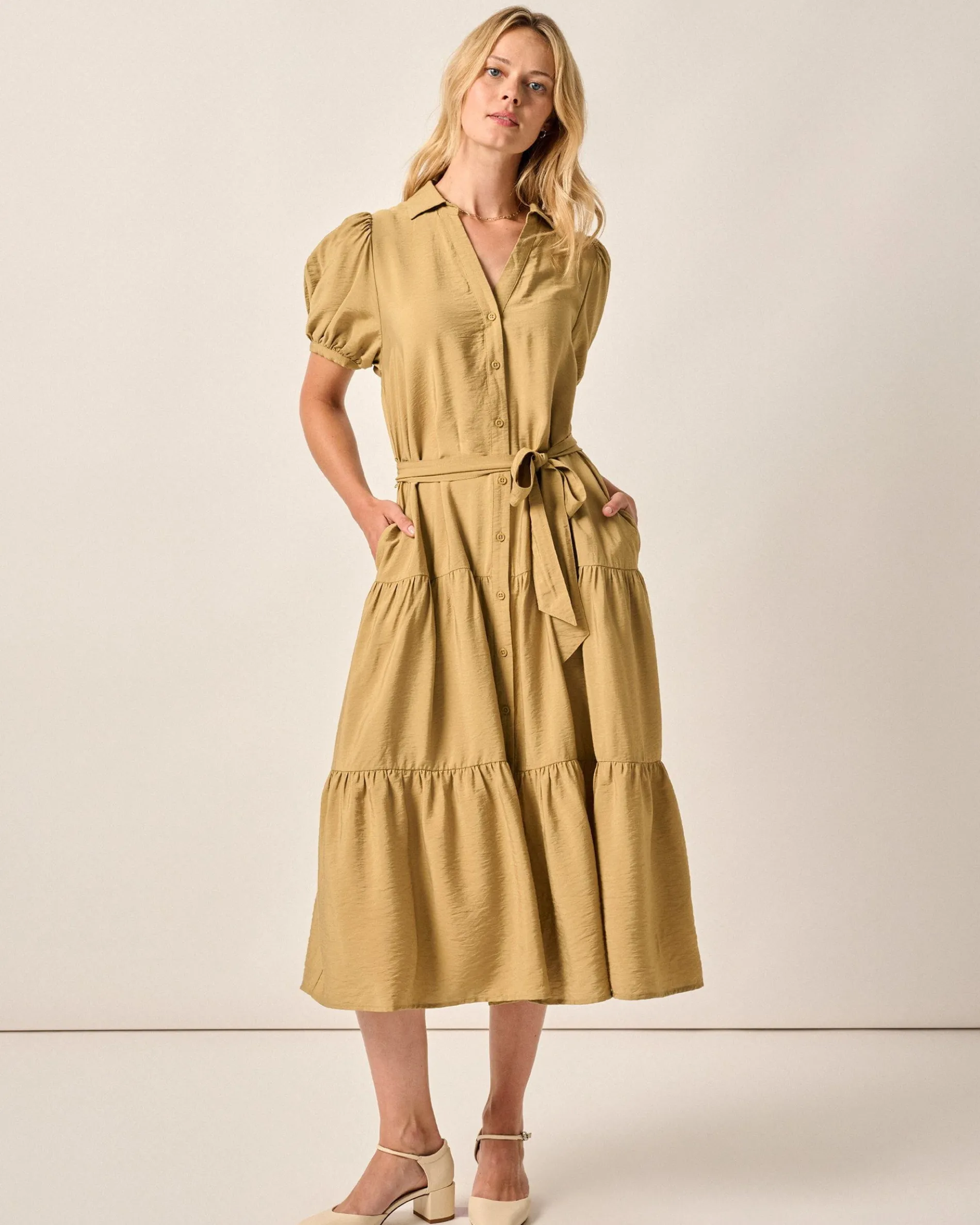 Lorelai Button Up Tiered Maxi Dress