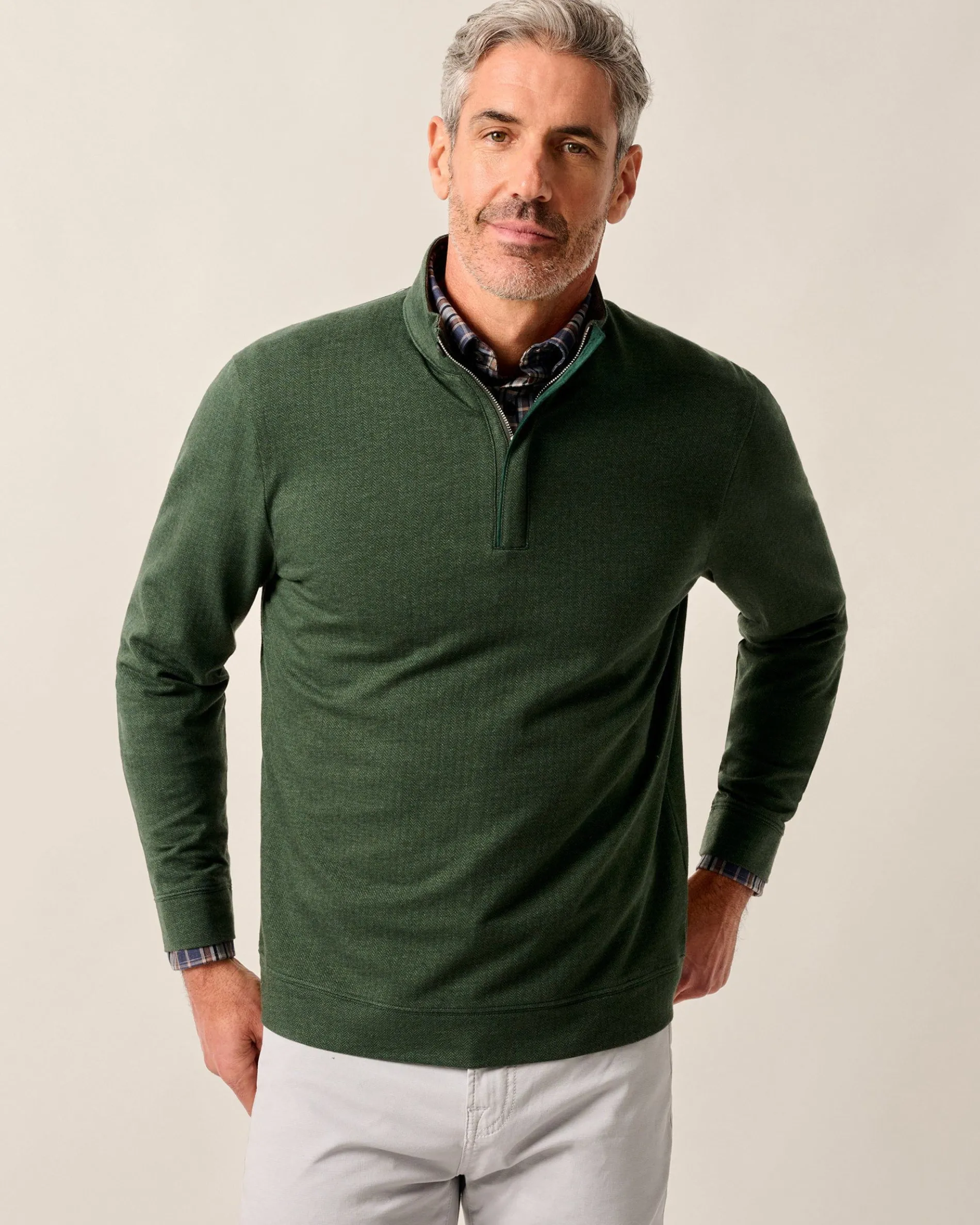 Rubin Herringbone Cashmere Blend 1/4 Zip Pullover